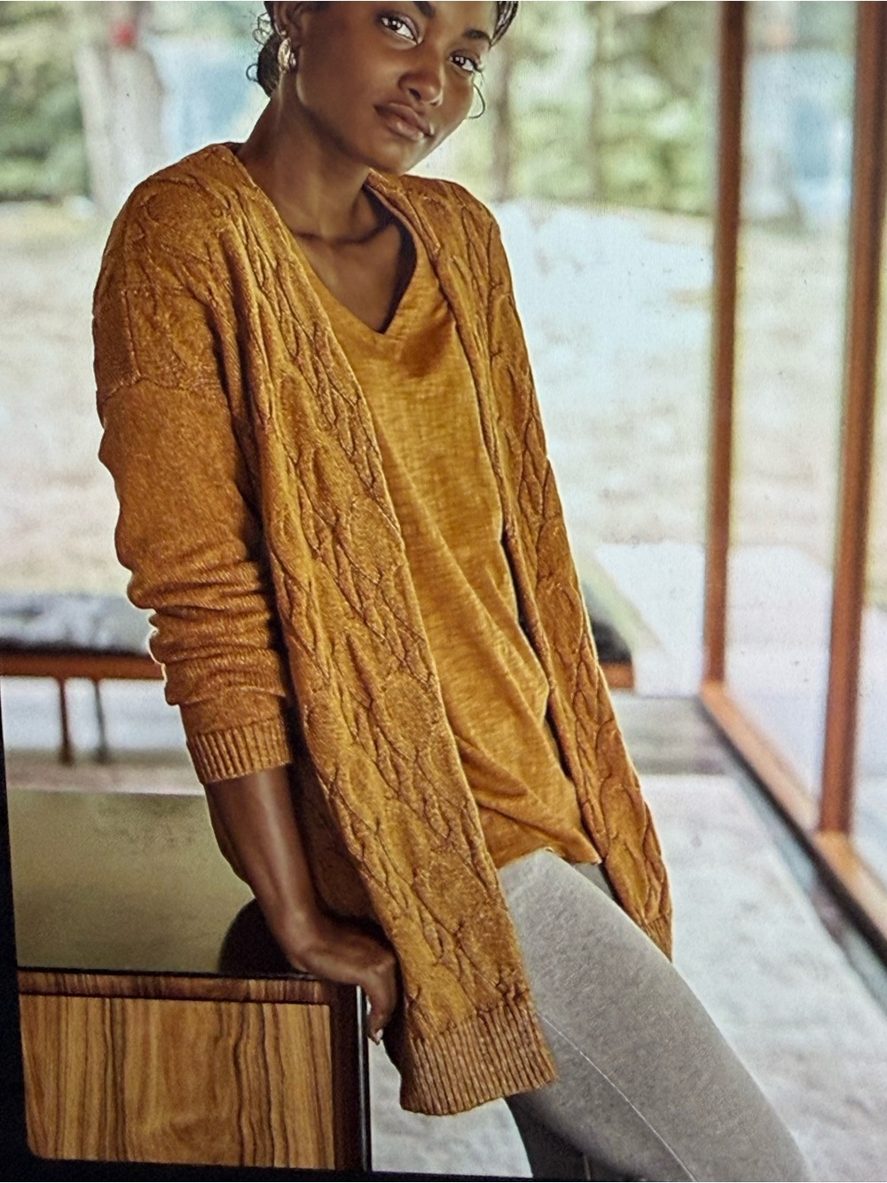 J. Jill Pure Jill Coordinated Mustard Cable Cardigan and Tee Set